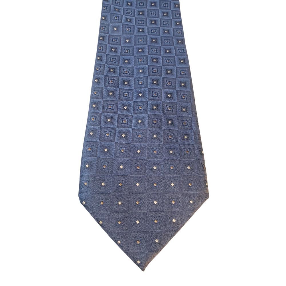 Dockers Mens Tie Necktie Designer‎ Blue White Gray Geometric Stain Resistant